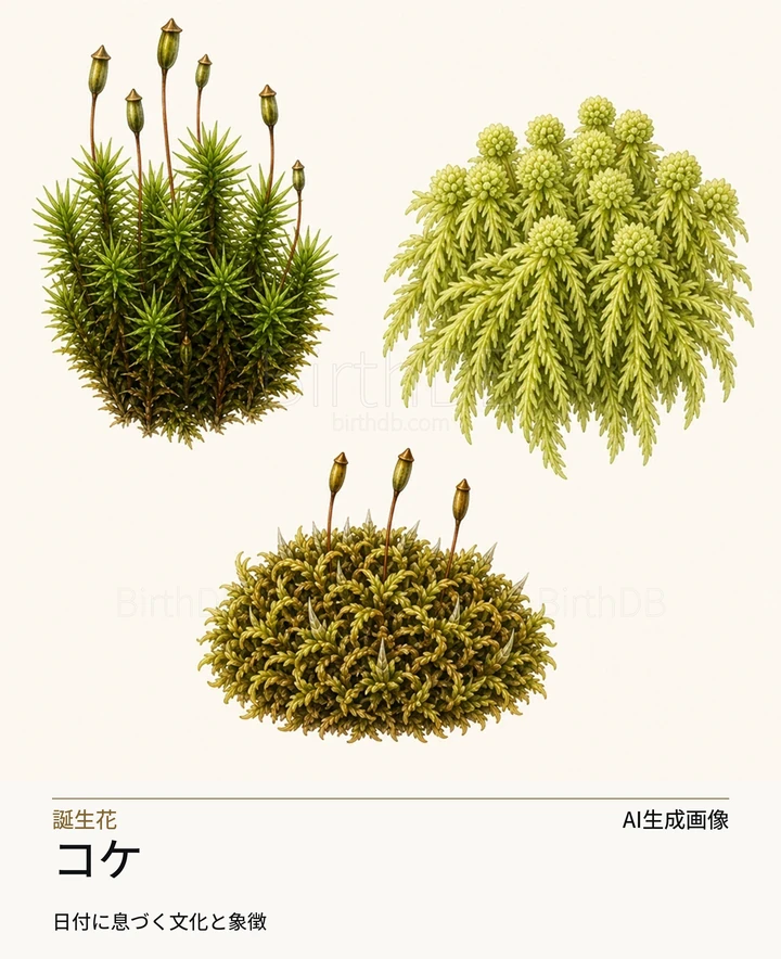 コケ — BirthDBのシンボルイラスト（AI生成画像）
