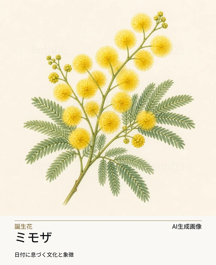 ミモザ — BirthDBのシンボルイラスト（AI生成画像）