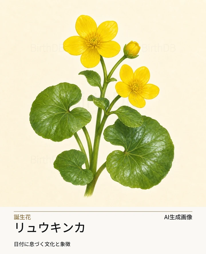リュウキンカ — BirthDBのシンボルイラスト（AI生成画像）