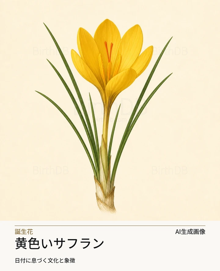黄色いサフラン — BirthDBのシンボルイラスト(AI生成画像)