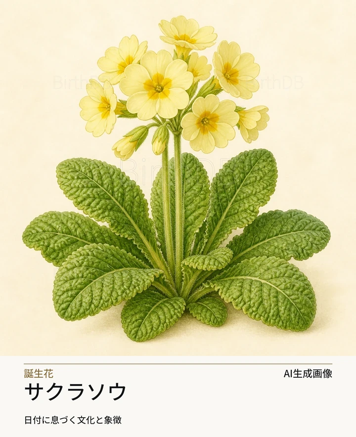 サクラソウ — BirthDBのシンボルイラスト（AI生成画像）