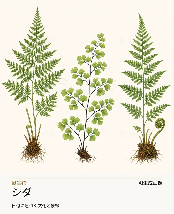 シダ — BirthDBのシンボルイラスト（AI生成画像）