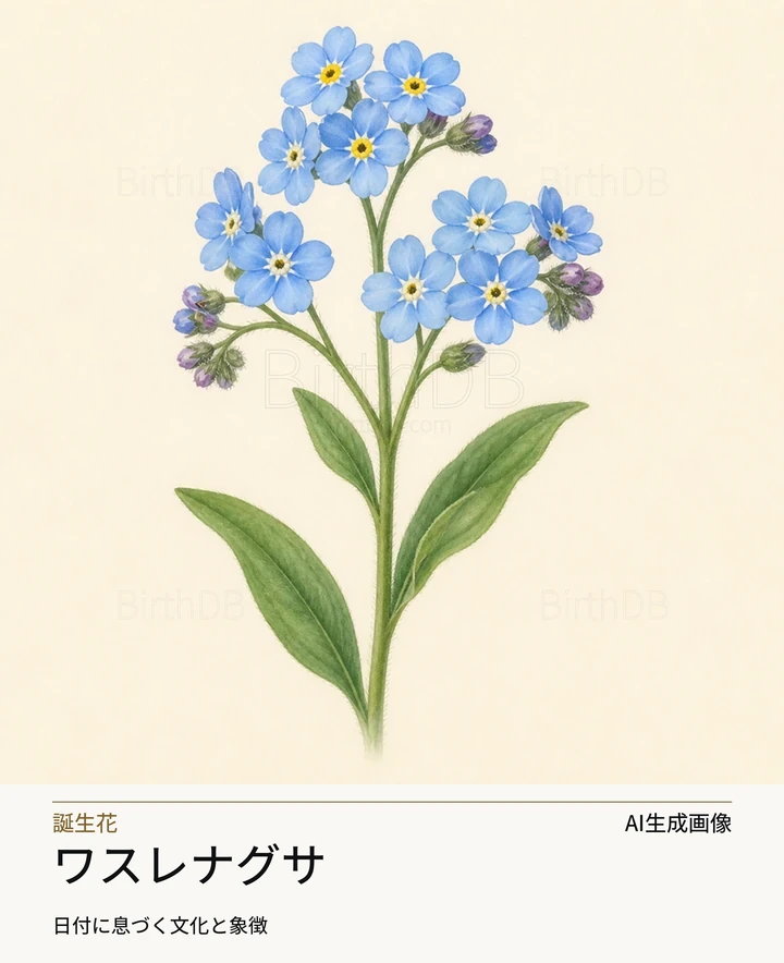 ワスレナグサ — BirthDBのシンボルイラスト(AI生成画像)