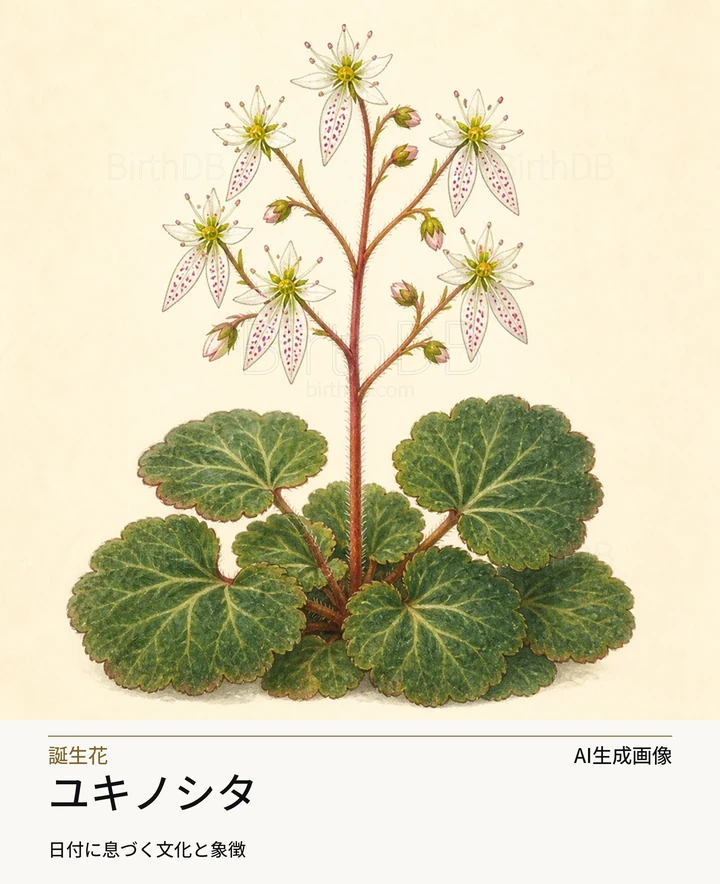 ユキノシタ — BirthDBのシンボルイラスト（AI生成画像）