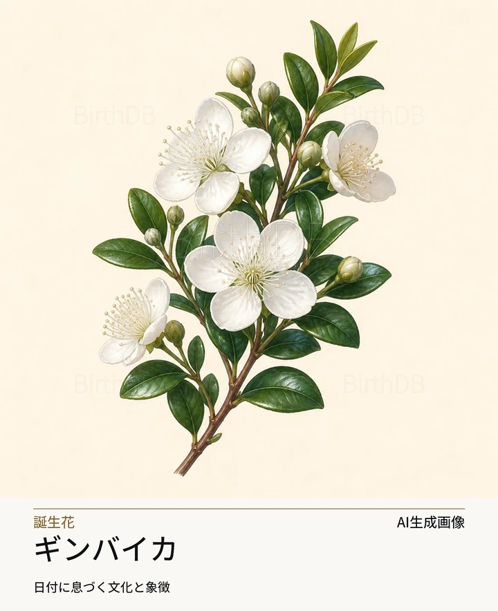 ギンバイカ — BirthDBのシンボルイラスト（AI生成画像）
