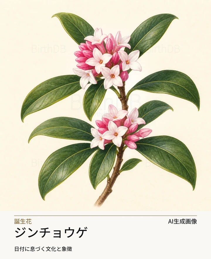 ジンチョウゲ — BirthDBのシンボルイラスト（AI生成画像）