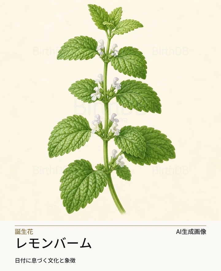 レモンバーム — BirthDBのシンボルイラスト(AI生成画像)