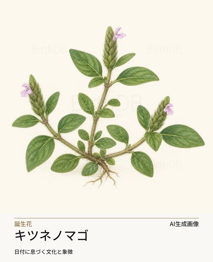 キツネノマゴ — BirthDBのシンボルイラスト(AI生成画像)