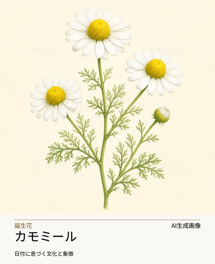 カモミール — BirthDBのシンボルイラスト（AI生成画像）