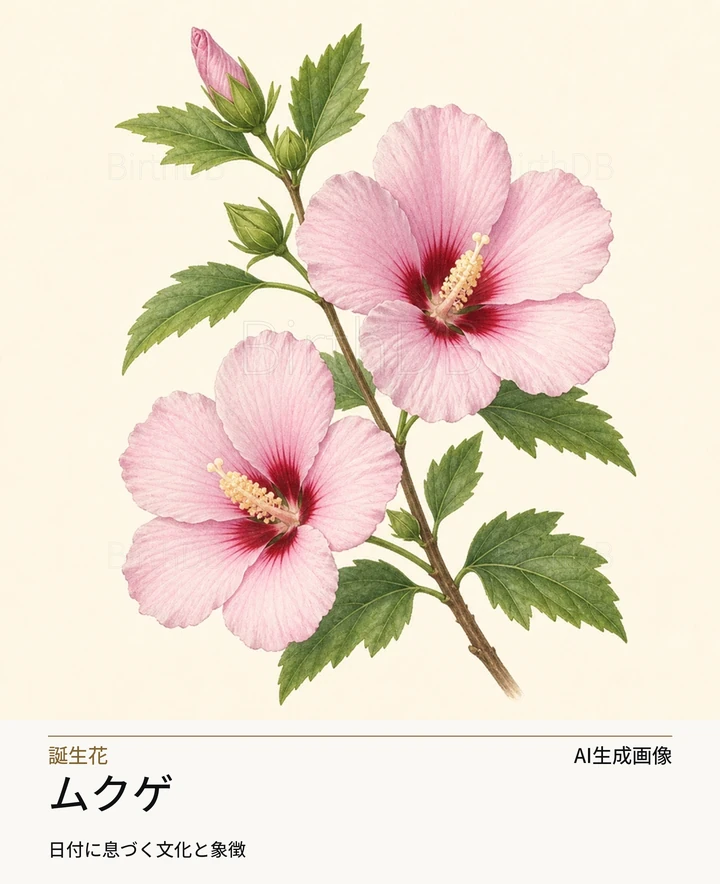 ムクゲ — BirthDBのシンボルイラスト(AI生成画像)