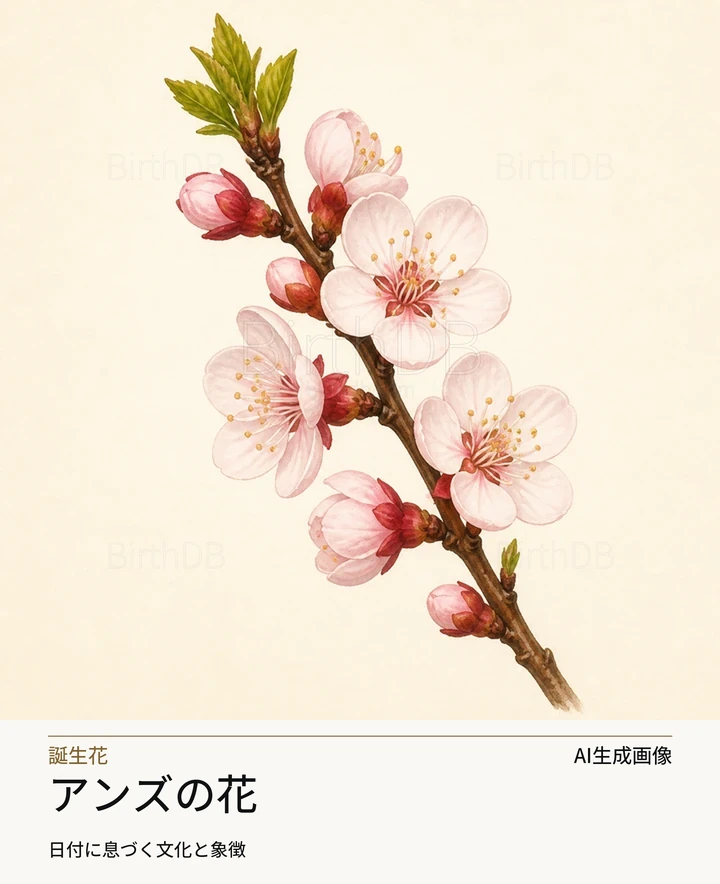 アンズの花 — BirthDBのシンボルイラスト（AI生成画像）