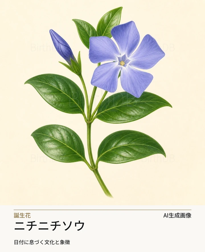 ニチニチソウ — BirthDBのシンボルイラスト（AI生成画像）
