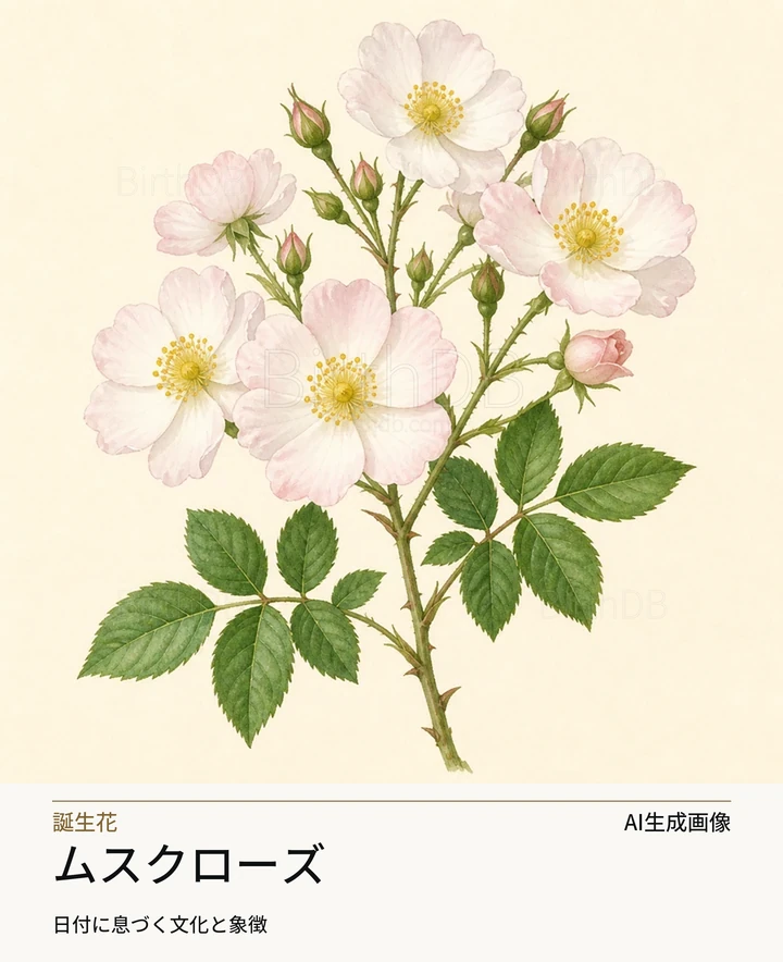 ムスクローズ — BirthDBのシンボルイラスト（AI生成画像）