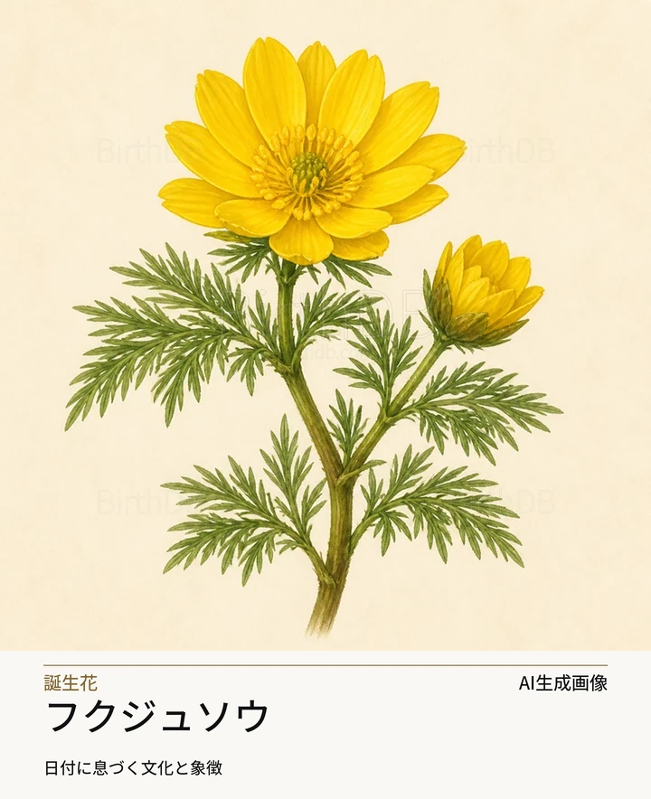 フクジュソウ — BirthDBのシンボルイラスト（AI生成画像）
