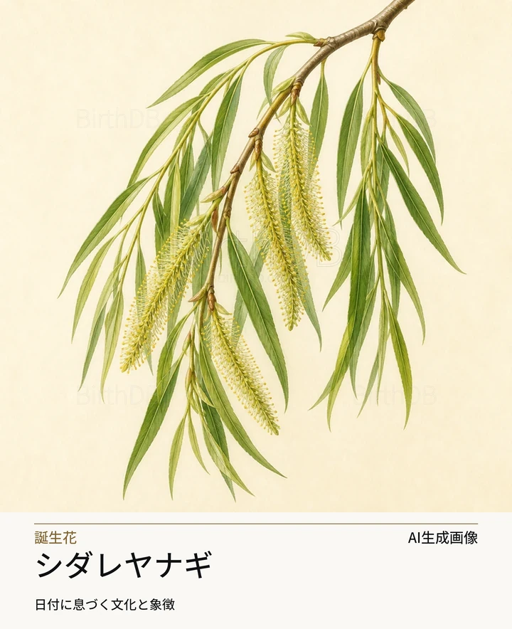 シダレヤナギ — BirthDBのシンボルイラスト（AI生成画像）