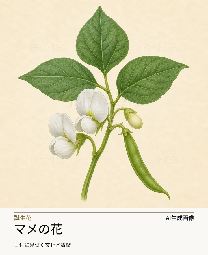 マメの花 — BirthDBのシンボルイラスト(AI生成画像)