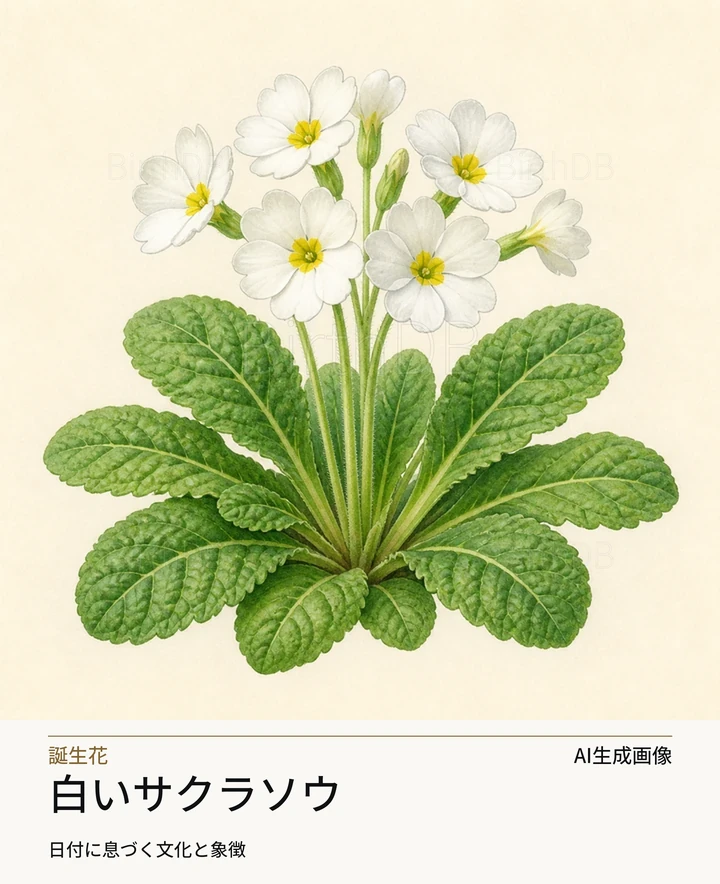 白いサクラソウ — BirthDBのシンボルイラスト(AI生成画像)