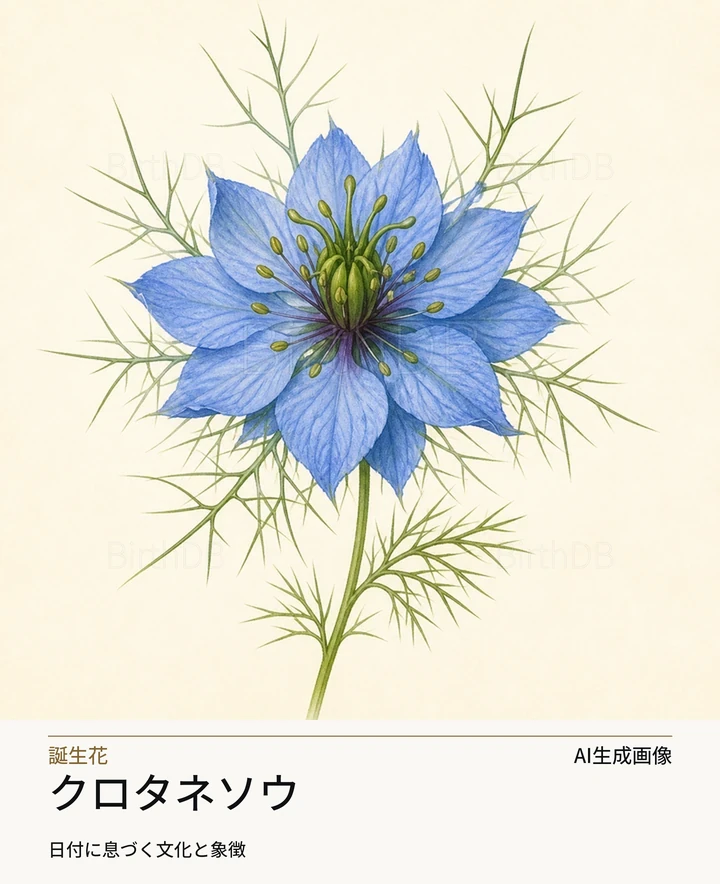 クロタネソウ — BirthDBのシンボルイラスト（AI生成画像）