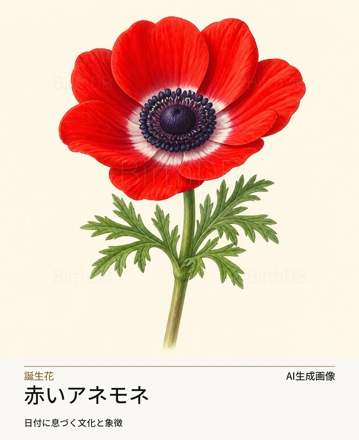 赤いアネモネ — BirthDBのシンボルイラスト(AI生成画像)