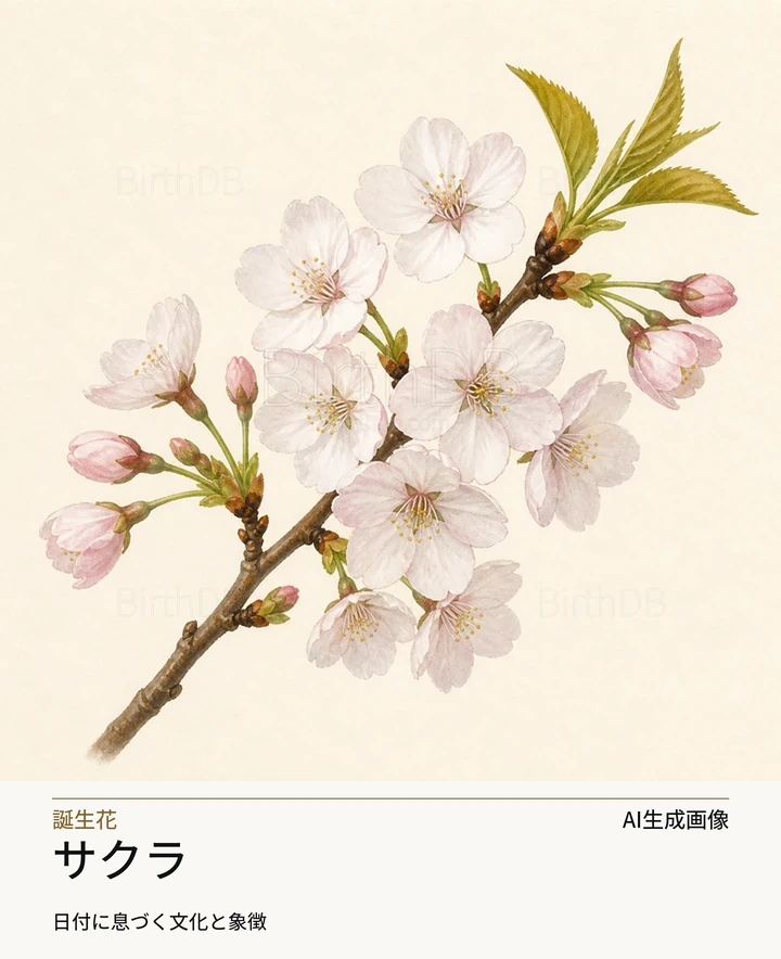 サクラ — BirthDBのシンボルイラスト（AI生成画像）