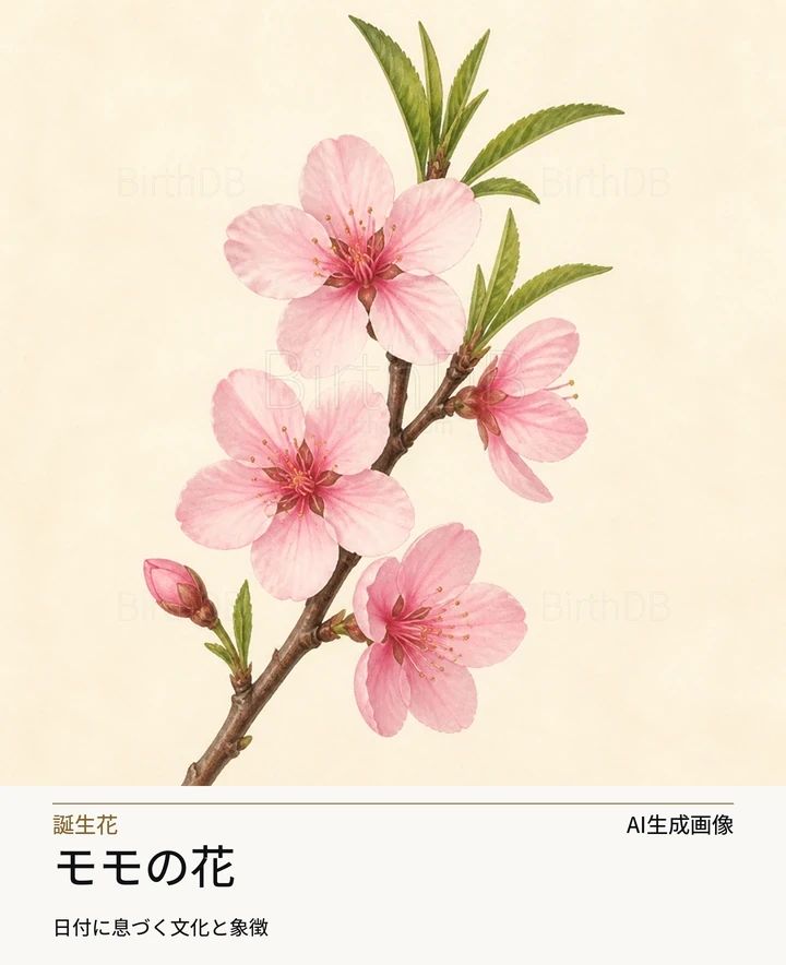 モモの花 — BirthDBのシンボルイラスト(AI生成画像)