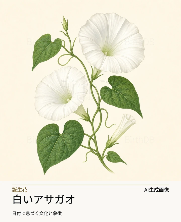 白いアサガオ — BirthDBのシンボルイラスト(AI生成画像)