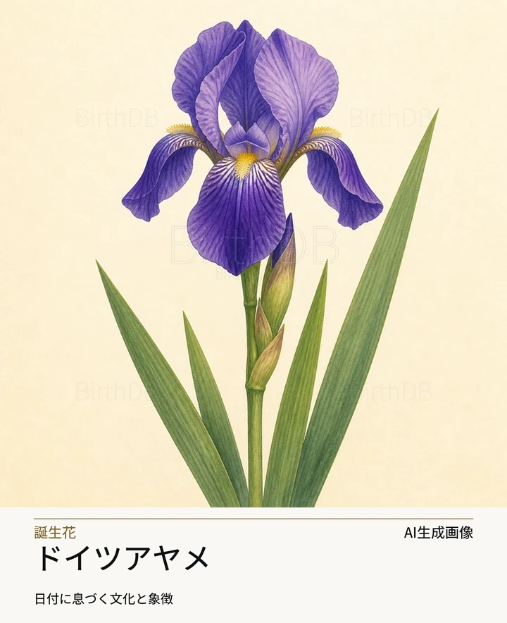 ドイツアヤメ — BirthDBのシンボルイラスト（AI生成画像）