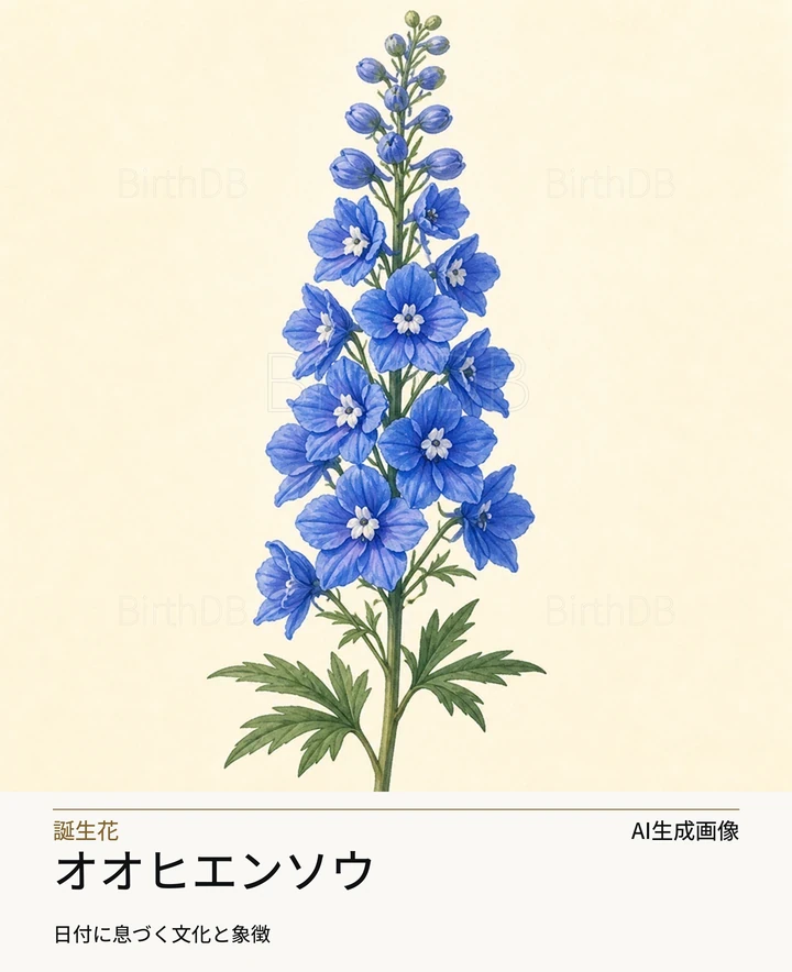 オオヒエンソウ — BirthDBのシンボルイラスト(AI生成画像)