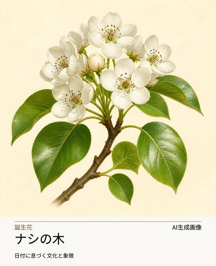ナシの木 — BirthDBのシンボルイラスト(AI生成画像)