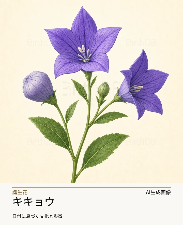 キキョウ — BirthDBのシンボルイラスト（AI生成画像）