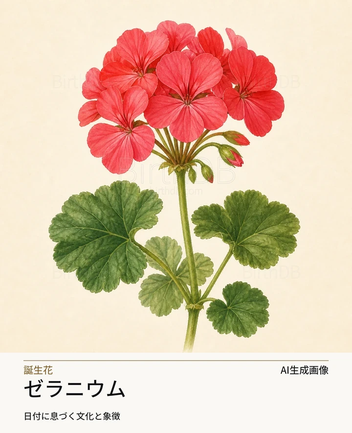 ゼラニウム — BirthDBのシンボルイラスト(AI生成画像)