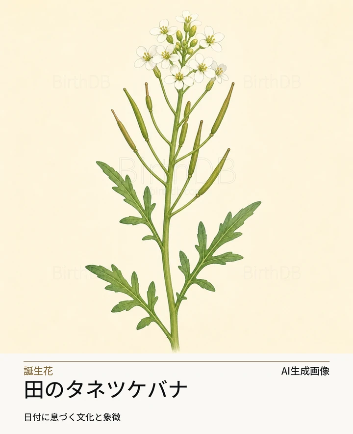 田のタネツケバナ — BirthDBのシンボルイラスト(AI生成画像)