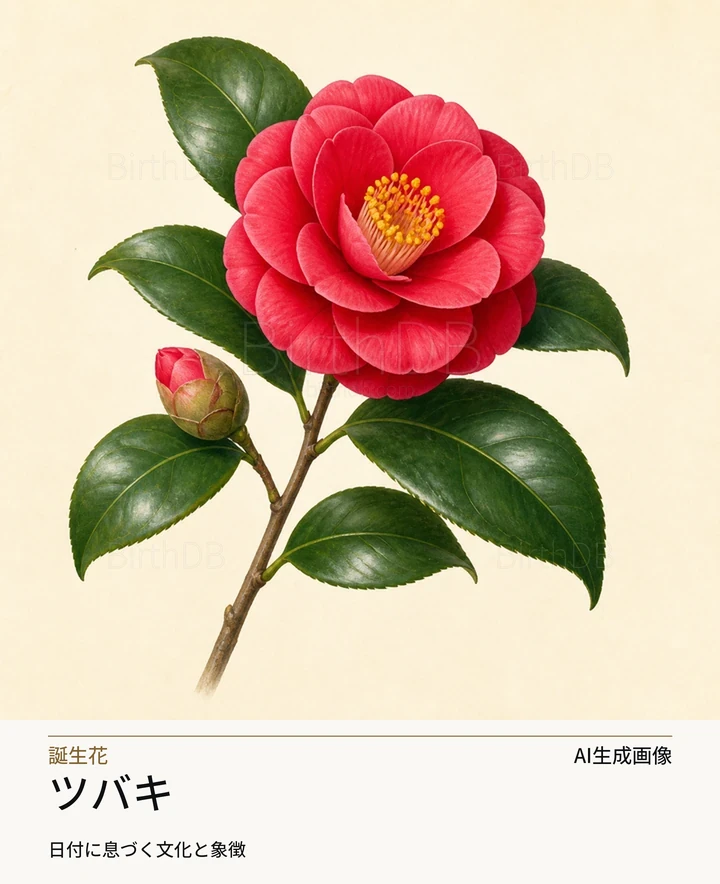 ツバキ — BirthDBのシンボルイラスト（AI生成画像）