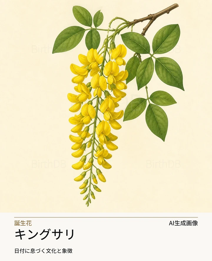 キングサリ — BirthDBのシンボルイラスト（AI生成画像）