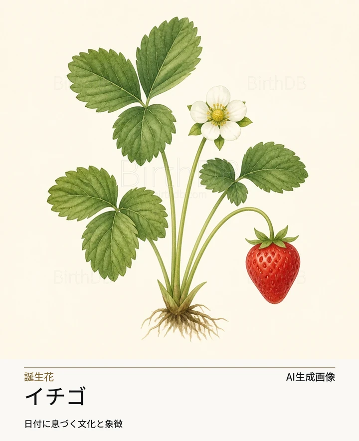 イチゴ — BirthDBのシンボルイラスト(AI生成画像)