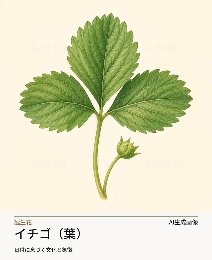 イチゴ(葉) — BirthDBのシンボルイラスト(AI生成画像)