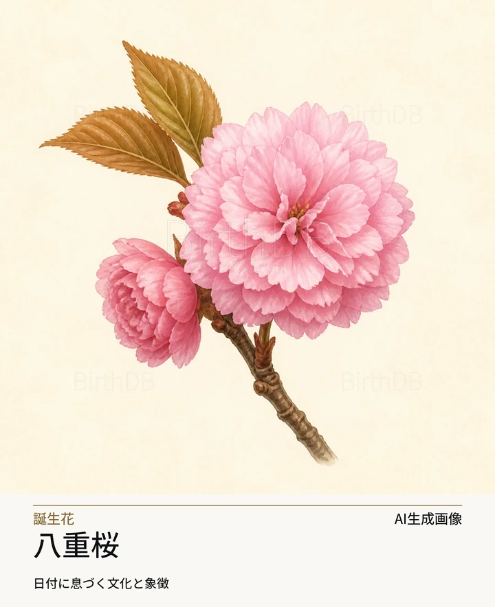 八重桜 — BirthDBのシンボルイラスト(AI生成画像)