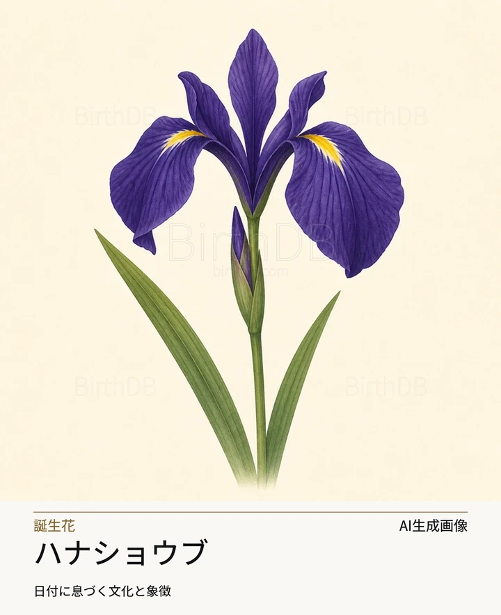ハナショウブ — BirthDBのシンボルイラスト（AI生成画像）