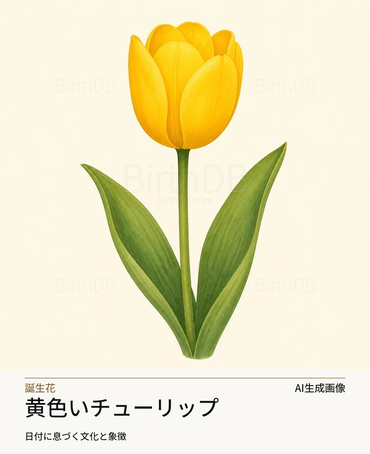 黄色いチューリップ — BirthDBのシンボルイラスト(AI生成画像)