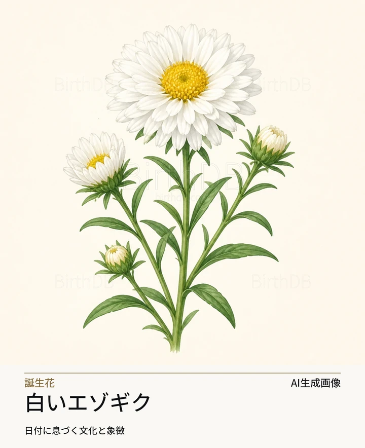 白いエゾギク — BirthDBのシンボルイラスト（AI生成画像）