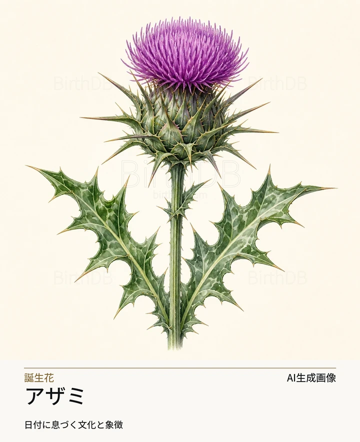 アザミ — BirthDBのシンボルイラスト（AI生成画像）