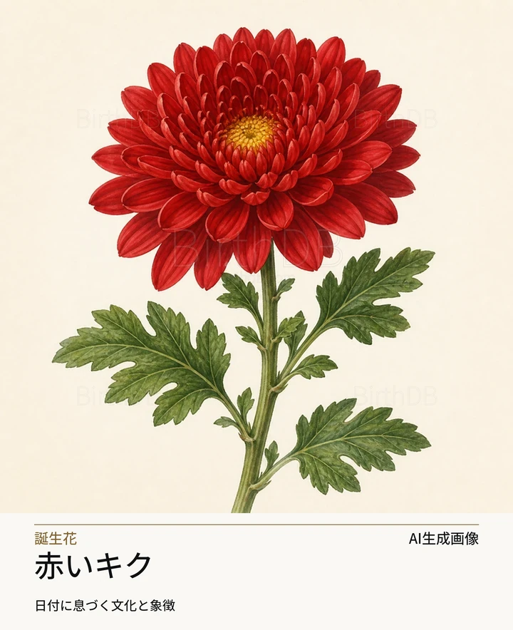 赤いキク — BirthDBのシンボルイラスト(AI生成画像)