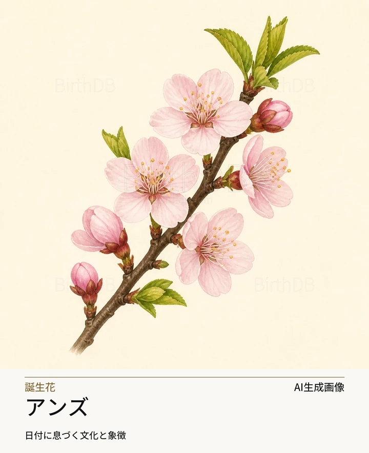 アンズ — BirthDBのシンボルイラスト（AI生成画像）