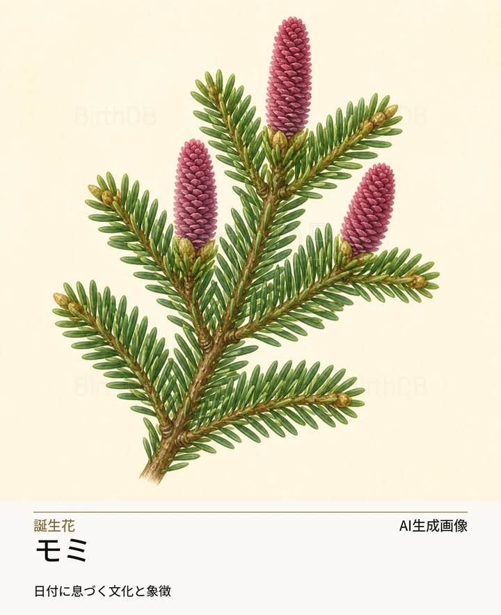 モミ — BirthDBのシンボルイラスト（AI生成画像）