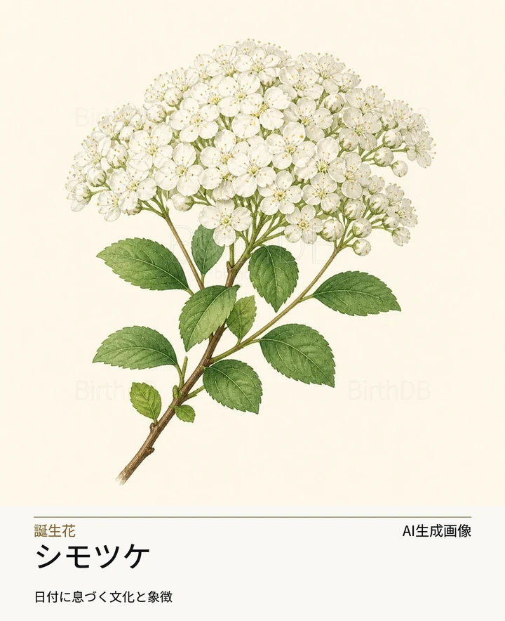シモツケ — BirthDBのシンボルイラスト(AI生成画像)