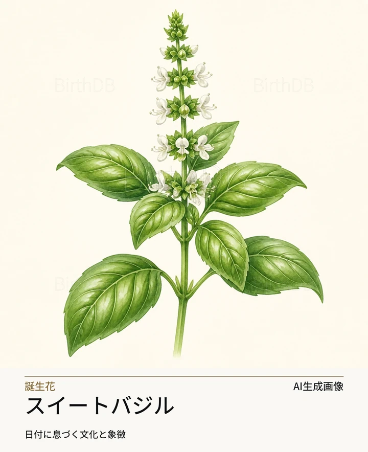 スイートバジル — BirthDBのシンボルイラスト（AI生成画像）