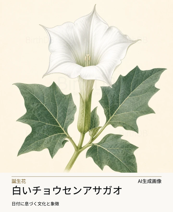 白いチョウセンアサガオ — BirthDBのシンボルイラスト(AI生成画像)
