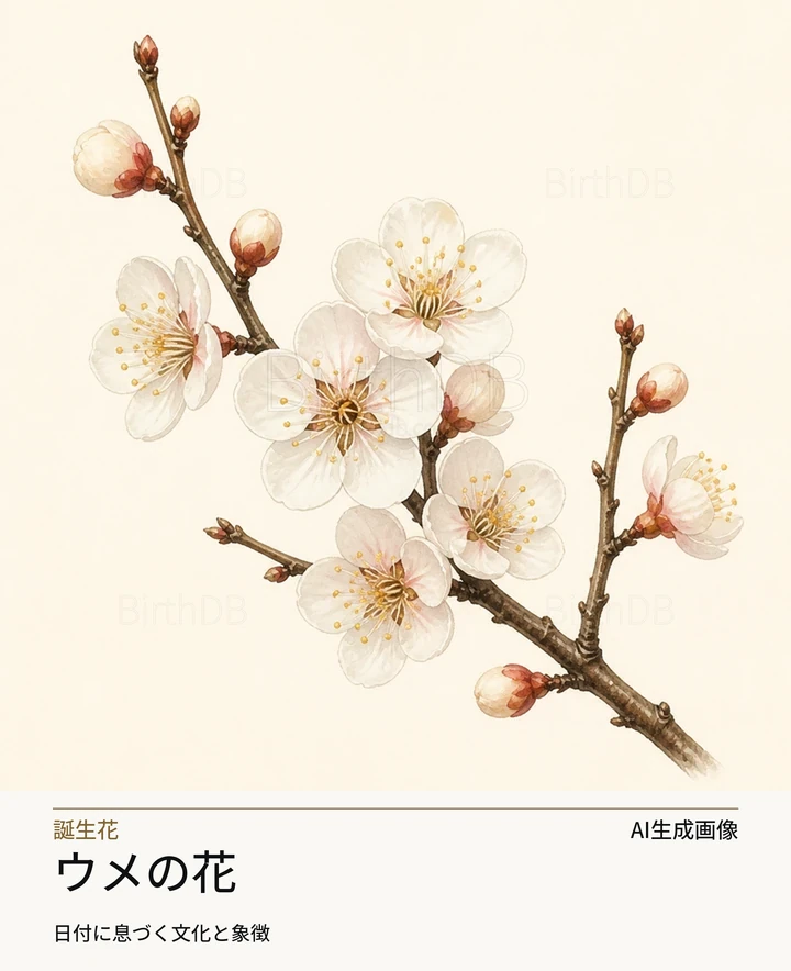 ウメの花 — BirthDBのシンボルイラスト（AI生成画像）