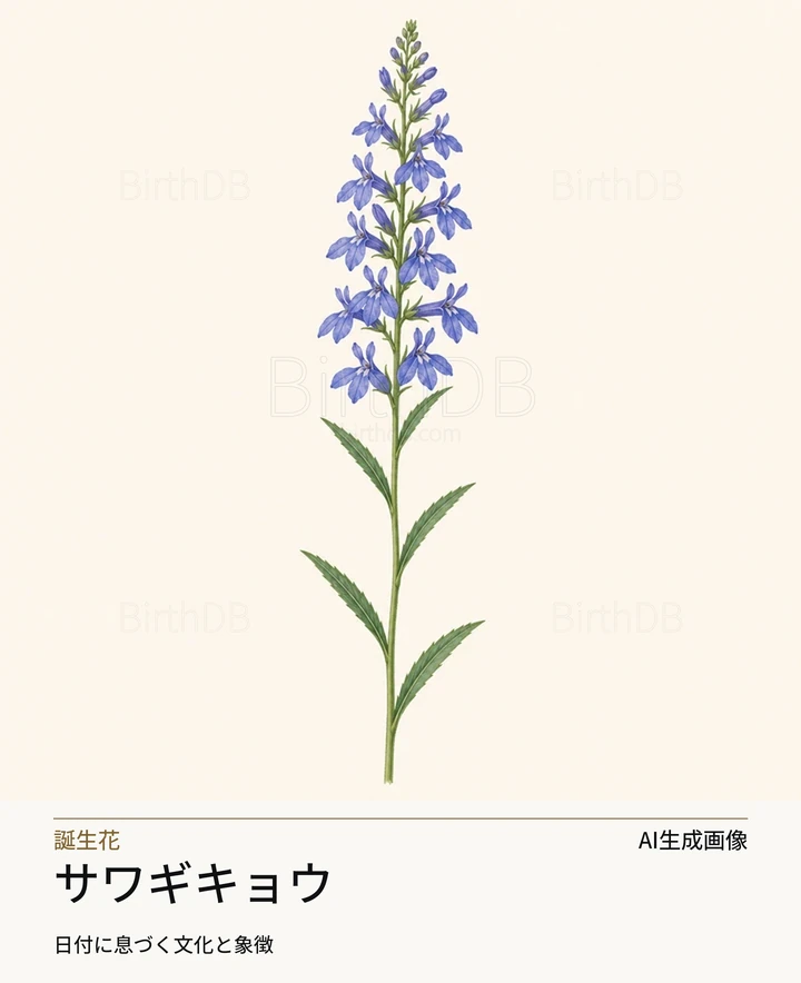 サワギキョウ — BirthDBのシンボルイラスト(AI生成画像)