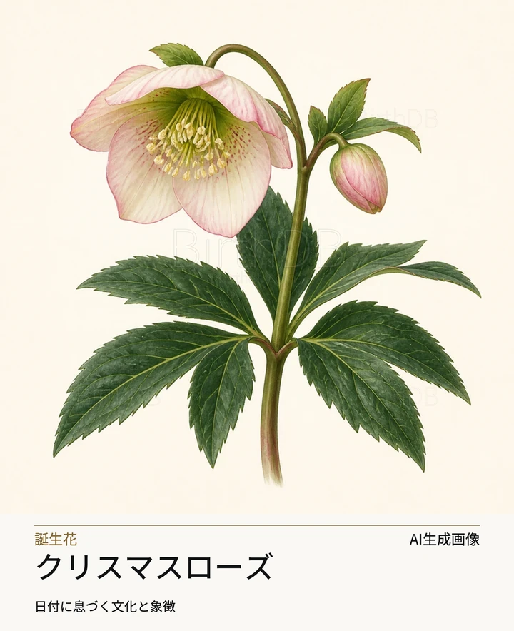 クリスマスローズ — BirthDBのシンボルイラスト（AI生成画像）